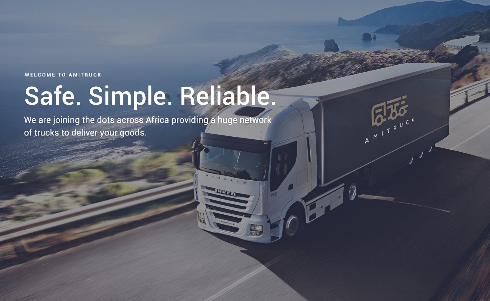 An Amitruck-branded truck on a road, in a company promotional image.